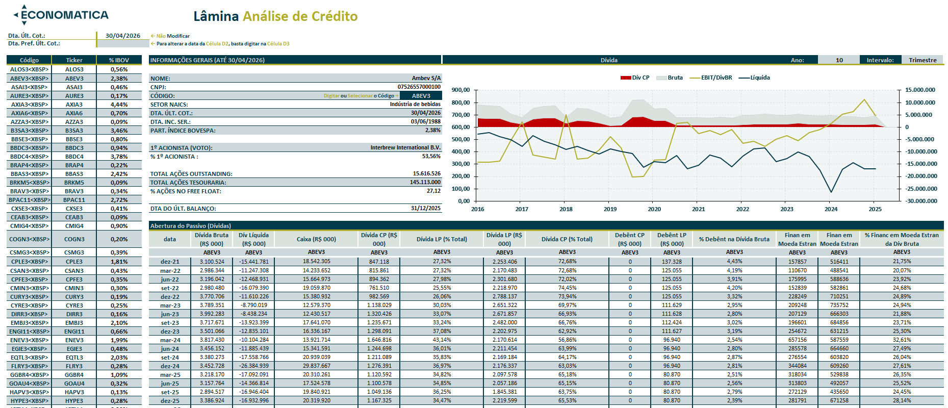 Add-in Economatica: lâmina de análise de crédito no Excel